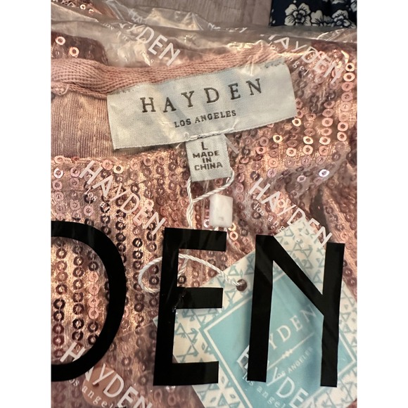 HAYDEN LOS ANGELES Rose Gold Sequin Flutter Sleeve Top Women's Size L - Picture 4 of 4